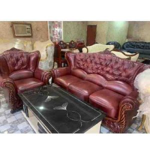 7 QUALITY SEATERS WINE LEATHER SOFA WITHOUT CENTER TABLE (EKIN)