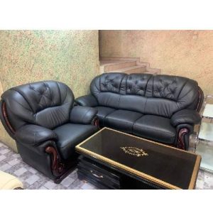 7 SEATERS SOFA CHAIRS - QUALITY BLACK LEATHER & CENTER TABLE (EKIN)