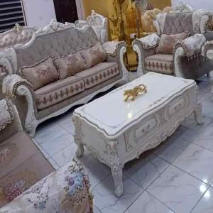 7 SEATERS SOFA CHAIRS - QUALITY DESIGNED ROYAL CREAM & LIGHT BROWN (LEWO)