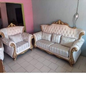 7 SEATERS SOFA CHAIRS - QUALITY DESIGNED ROYAL GOLD & WHITE LEWO)