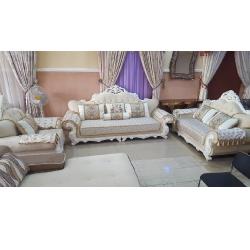 7 SEATERS SOFA CHAIRS - QUALITY DESIGNED ROYAL WHITE & LIGHT BROWN (LEWO)