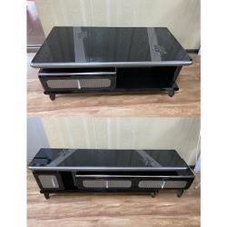 CENTER TABLE & TV STAND - BLACK & GREY MARBLE TOP WITH DRAWERS (NAFU)