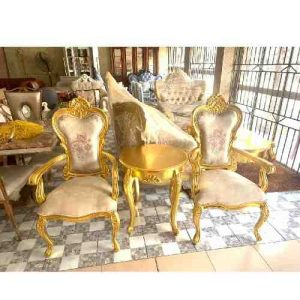 CHAIRS & ROUND SIDE STOOL - 2 QUALITY GOLDEN (EKIN)