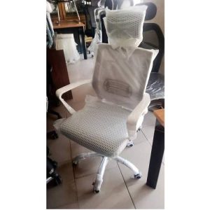 EXECUTIVE CHAIR - QUALITY DESIGNED GRAY & WHITE HANDLE LOW BACK WITH HEAD REST (ROMIN)