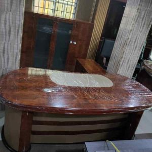 OFFICE TABLE - QUALITY DESIGNED BROWN OVAL WITH CABINET & DRAWERS - (AUFUR)