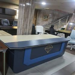 OFFICE TABLE- QUALITY DESIGNED LIGHT BROWN, GRAY & BLUE DESIGN (AUFUR)