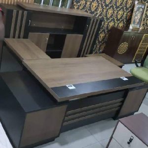 OFFICE TABLE - QUALITY LIGHT & COFFEE BROWN DESIGN WITH EXTENSION & FILE CABINET- (AUFUR)