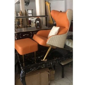 RELAXATION CHAIR & STOOL - QUALITY DESIGNED ORANGE & CREAM (MOBIN)