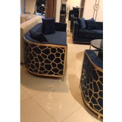 SOFA CHAIR - QUALITY DESIGNED COMPLETE SET OF BLACK & & GOLD (SOFU)