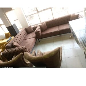 SOFA CHAIRS - QUALITY DESIGNED COFFEE BROWN 7 SEATERS (WITHOUT TABLE & STOOLS)(SETIN)