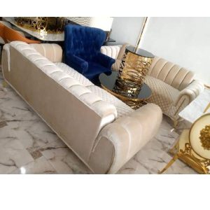 SOFA CHAIRS - QUALITY DESIGNED CREAM (WITHOUT CENTER TABLE & SIDE STOOLS) (SETIN)