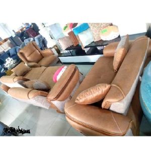 SOFA CHAIRS - QUALITY DESIGNED LIGHT BROWN 7 SEATERS (WITHOUT TABLE & STOOLS) (SETIN)