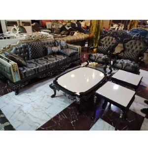 SOFAS CHAIRS - QUALITY 7 SEATERS & CENTER TABLE & 2 SIDE STOOLS