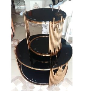 CENTER TABLE & 2 SIDE STOOLS - QUALITY DESIGNED BLACK MARBLE TOP (MOBIN)