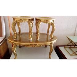 CENTER TABLE & 2 SIDE STOOLS - QUALITY DESIGNED GOLDEN (PIANET)