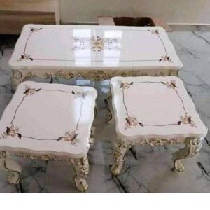 CENTER TABLE & 2 SIDE STOOLS - QUALITY DESIGNED WHITE (MOBIN)