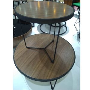 CENTER TABLE & 2 SIDE STOOLS -QUALITY DESIGNED WOODEN TOP & BLACK FRAME(JAFU)