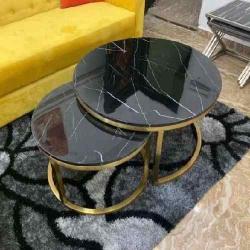 CENTER TABLE - QUALITY DESIGNED 2 PIECES BLACK ROUND MARBLE TOP (SAINT)