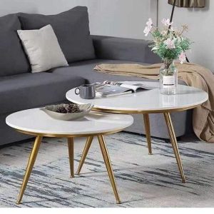 CENTER TABLE - QUALITY DESIGNED 2 WHITE MARBLE ROUND 3 LEGS (JAFU)