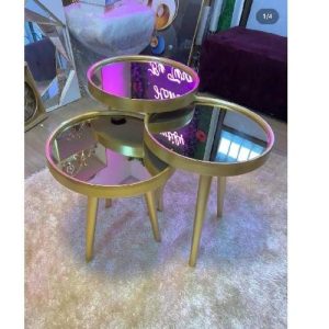 CENTER TABLE - QUALITY DESIGNED 3 GOLD GLASS TOP (ZIDFU)