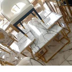 CENTER TABLE - QUALITY DESIGNED WHITE & GOLD FRAME WITH SIDE STOOLS (SETIN)