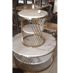 CENTER TABLE & SIDE STOOL - QUALITY DESIGNED WHITE MARBLE UP & DOWN (MOBIN)