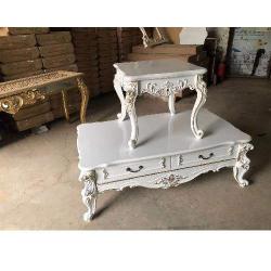 CENTER TABLE & SIDE STOOL - QUALITY DESIGNED WHITE ROYAL (JAFU)