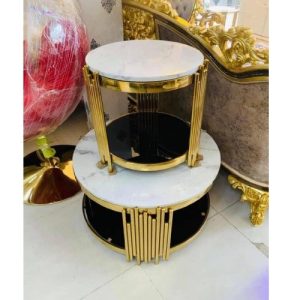 CENTER TABLE & SIDE STOOL - QUALITY ROUND WITH MARBLE (SOFU)