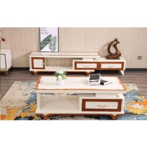 CENTER TABLE & TV STAND - QUALITY DESIGNED CREAM & BROWN (SATEC)