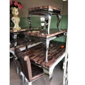 CENTER TABLE WITH 2 SIDE STOOLS - QUALITY DESIGNED BROWN MARBLE (MOBIN)