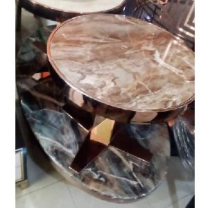 CENTER TABLE WITH 2 SIDE STOOLS - QUALITY DESIGNED BROWN ROUND MARBLE (CHIN)