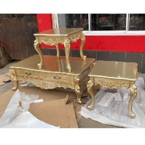 CENTER TABLE WITH 2 SIDE STOOLS - QUALITY DESIGNED GOLDEN ROYAL