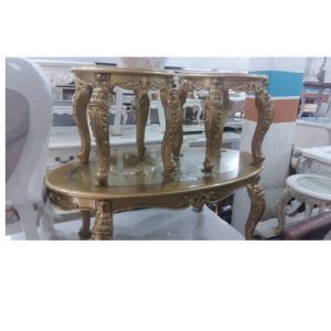 CENTER TABLE WITH 2 SIDE STOOLS - QUALITY DESIGNED ROYAL GOLD ROUND (MOBIN)