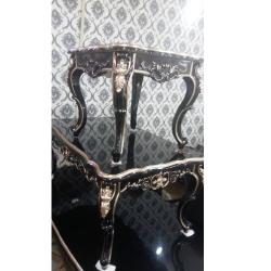 CENTER TABLE WITH 2 SIDE STOOLS - QUALITY DESIGNED ROYAL RECTANGULAR BLACK & GOLD (MOBIN)