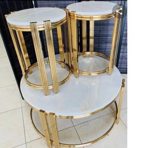 CENTER TABLES & 2 SIDE STOOLS - QUALITY WHITE MARBLE (SOFU)