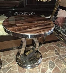 CENTER WITH 2 TABLE SIDE STOOLS - QUALITY DESIGNED BROWN MARBLE TOP (MOBIN)