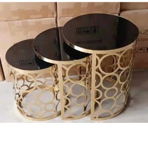 CENTRE TABLE - QUALITY DESIGNED 3 BLACK GRASS TOP SIDE STOOLS & GOLDEN FRAMES - (JAFU)