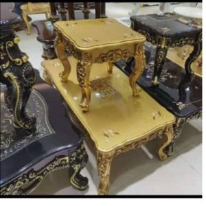 CENTRE TABLE WITH 2 SIDE STOOLS - QUALITY DESIGNED GOLDEN ROYAL (MOBIN)