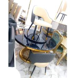 DINING SET - QUALITY DESIGNED 6 BLACK & GOLD ROUND (SETIN)