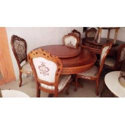 DINING SET - QUALITY DESIGNED 6 BROWM WOODEN (PIANET)