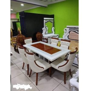 DINING SET - QUALITY DESIGNED WHITE & BROWN MARBLE TOP (SOFU)
