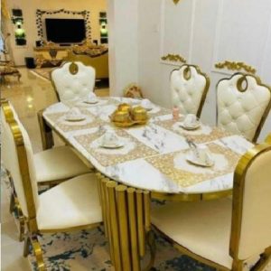 DINING SET - QUALITY DESIGNED WHITE & GOLD (SOFU)