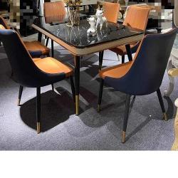 DINING TABLE - QUALITY DESIGNED BLACK & ORANGE WITH 6 CHAIRS (OKAF)