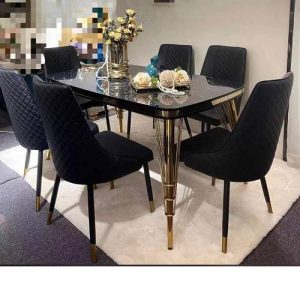 DINING TABLE - QUALITY DESIGNED BLACK WITH 6 CHAIRS - (CHILU)