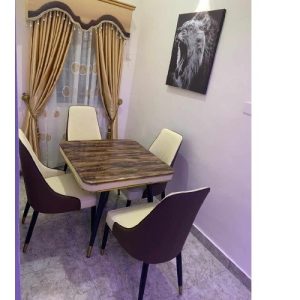 DINING TABLE - QUALITY DESIGNED BROWN MARBLE WITH 4 CHAIRS (MOBIN)