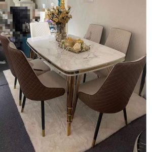 DINING TABLE - QUALITY DESIGNED BROWN & WHITE WITH 6 CHAIRS (CHILU)