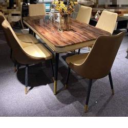 DINING TABLE - QUALITY DESIGNED CREAM & BROWN WITH 6 CHAIRS - (OKAF)