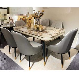 DINING TABLE - QUALITY DESIGNED CREAM & GRAY WITH 6 CHAIRS (OKAF)