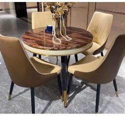 DINING TABLE - QUALITY DESIGNED ROUND BROWN WITH 4 CHAIRS (OKAF)