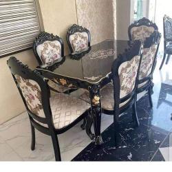 DINING TABLE - QUALITY DESIGNED ROYAL BLACK & CREAM WITH 6 CHAIRS OKAF)